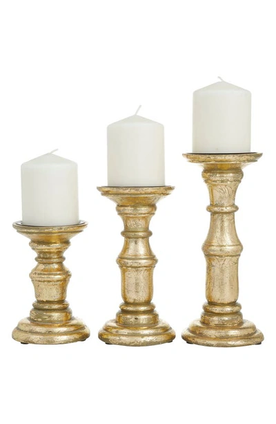 Vivian Lune Home Wood Candle Holder In Gold