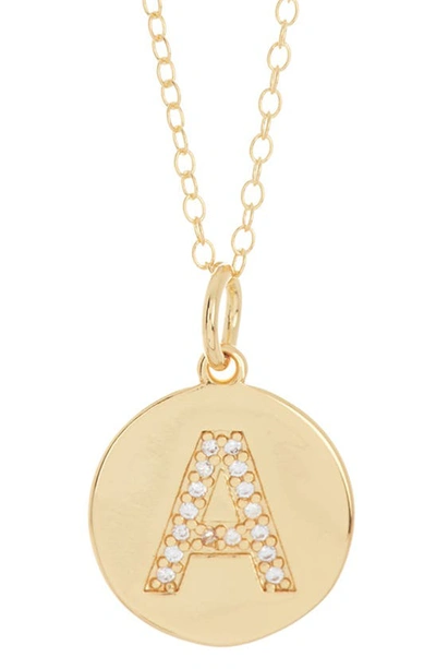 Adornia 14k Gold Plated Cubic Zirconia Initial Disc Pendant Necklace In Gold - A