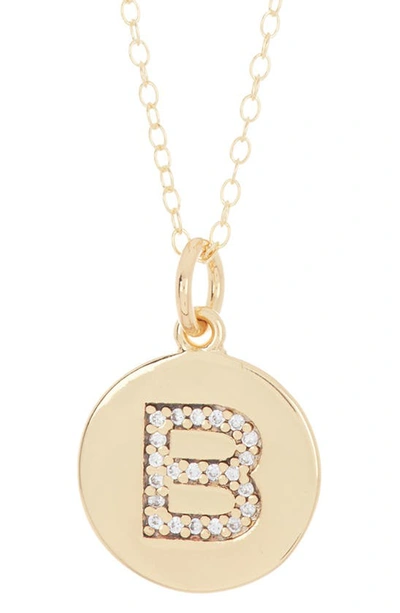 Adornia 14k Gold Plated Cubic Zirconia Initial Disc Pendant Necklace In Gold - B