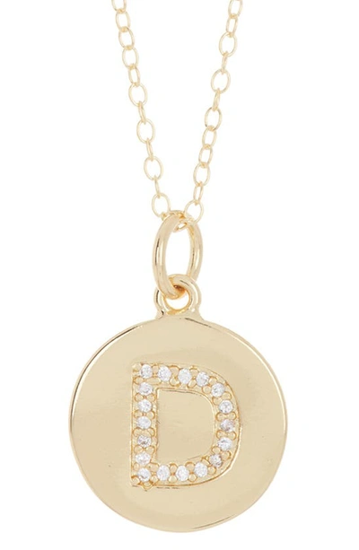 Adornia 14k Gold Plated Cubic Zirconia Initial Disc Pendant Necklace In Gold - D