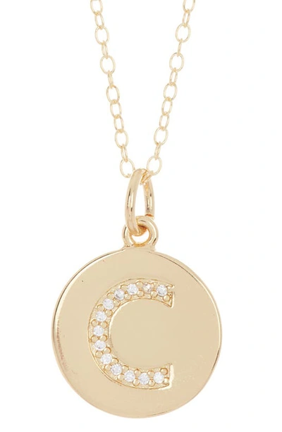 Adornia 14k Gold Plated Cubic Zirconia Initial Disc Pendant Necklace In Gold - C