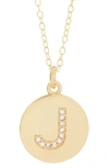 Adornia 14k Gold Plated Cubic Zirconia Initial Disc Pendant Necklace In Gold - J
