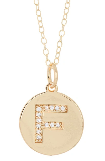 Adornia 14k Gold Plated Cubic Zirconia Initial Disc Pendant Necklace In Gold - F
