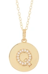 Adornia 14k Gold Plated Cubic Zirconia Initial Disc Pendant Necklace In Gold - Q