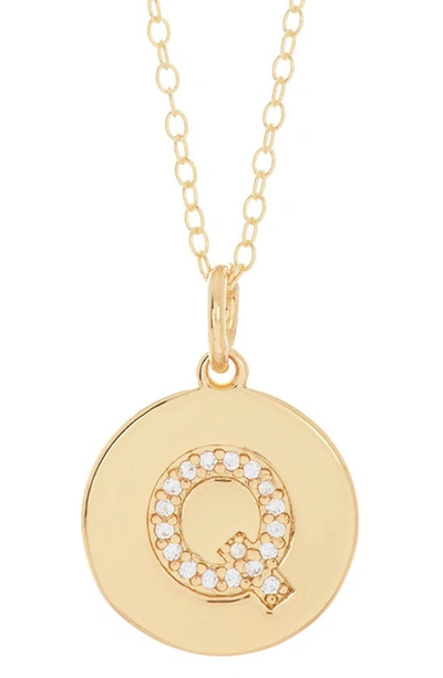 Adornia 14k Gold Plated Cubic Zirconia Initial Disc Pendant Necklace In Gold - Q