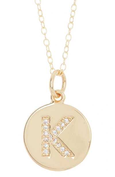 Adornia 14k Gold Plated Cubic Zirconia Initial Disc Pendant Necklace In Gold - K