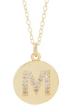 Adornia 14k Gold Plated Cubic Zirconia Initial Disc Pendant Necklace In Gold - M
