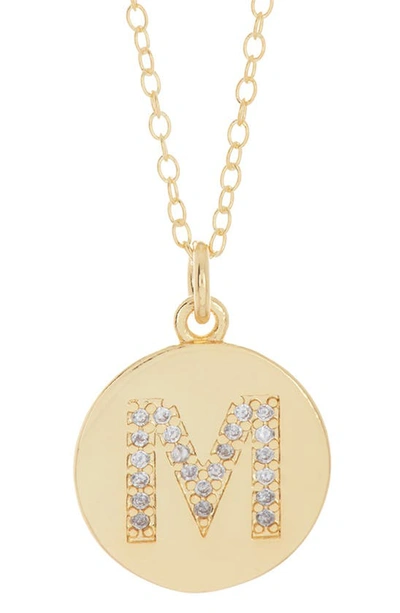 Adornia 14k Gold Plated Cubic Zirconia Initial Disc Pendant Necklace In Gold - M