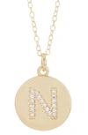Adornia 14k Gold Plated Cubic Zirconia Initial Disc Pendant Necklace In Gold - N