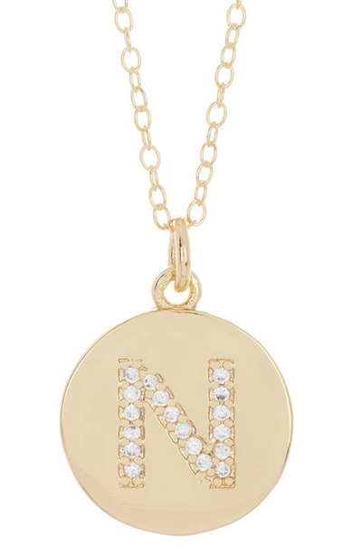 Adornia 14k Gold Plated Cubic Zirconia Initial Disc Pendant Necklace In Gold - N