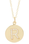 Adornia 14k Gold Plated Cubic Zirconia Initial Disc Pendant Necklace In Gold - R