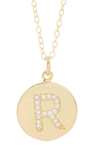 Adornia 14k Gold Plated Cubic Zirconia Initial Disc Pendant Necklace In Gold - R