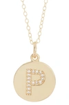 Adornia 14k Gold Plated Cubic Zirconia Initial Disc Pendant Necklace In Gold - P