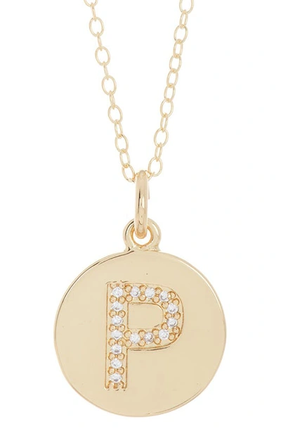 Adornia 14k Gold Plated Cubic Zirconia Initial Disc Pendant Necklace In Gold - P