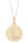 Adornia 14k Gold Plated Cubic Zirconia Initial Disc Pendant Necklace In Gold - L