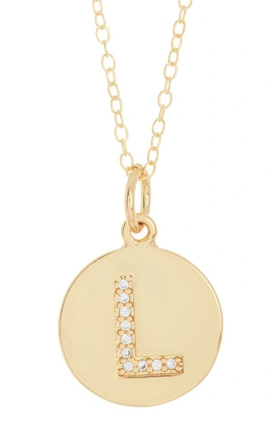 Adornia 14k Gold Plated Cubic Zirconia Initial Disc Pendant Necklace In Gold - L