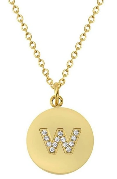 Adornia 14k Gold Plated Cubic Zirconia Initial Disc Pendant Necklace In Gold - W