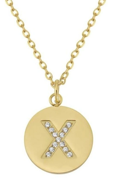 Adornia 14k Gold Plated Cubic Zirconia Initial Disc Pendant Necklace In Gold - X