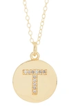 Adornia 14k Gold Plated Cubic Zirconia Initial Disc Pendant Necklace In Gold- T