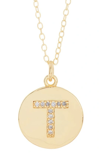 Adornia 14k Gold Plated Cubic Zirconia Initial Disc Pendant Necklace In Gold- T