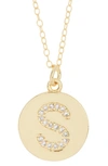 Adornia 14k Gold Plated Cubic Zirconia Initial Disc Pendant Necklace In Gold- S