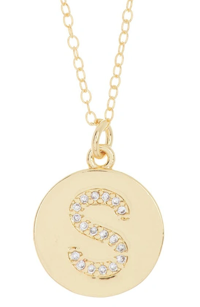 Adornia 14k Gold Plated Cubic Zirconia Initial Disc Pendant Necklace In Gold- S