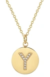 Adornia 14k Gold Plated Cubic Zirconia Initial Disc Pendant Necklace In Gold - Y