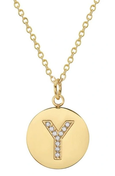 Adornia 14k Gold Plated Cubic Zirconia Initial Disc Pendant Necklace In Gold - Y