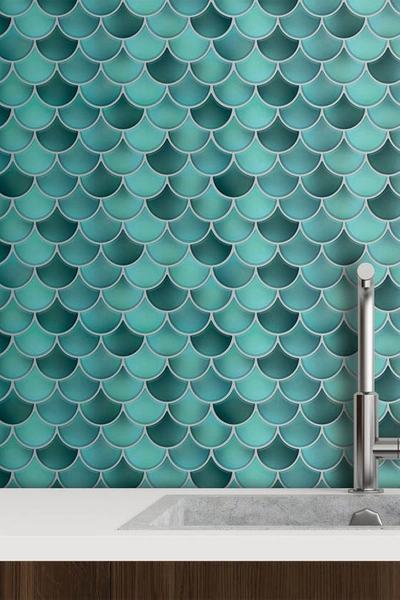 Walplus Fresh Turquoise Glossy 3d Metro Sticker Tiles Contemporary Eclectic Wall Splashbacks Mosaics In Green