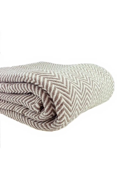 Melange Cotton Herringbone Blanket In Taupe