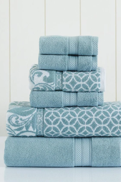 Modern Threads Trefoil Filigree Reversible Yarn-dyed Jacquard 6-piece Towel Set In Sterling Blue
