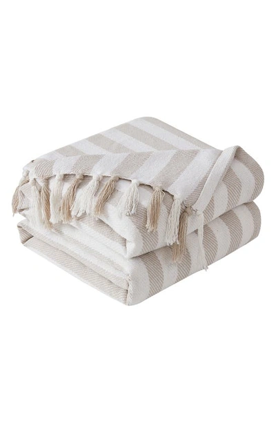 Southshore Fine Linens Striped Cotton Luxury Blanket In Taupe
