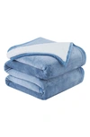 Southshore Fine Linens Microfleece Faux Shearling Lined Reversible Throw Blanket In Blue