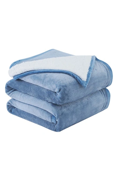 Southshore Fine Linens Microfleece Faux Shearling Lined Reversible Throw Blanket In Blue