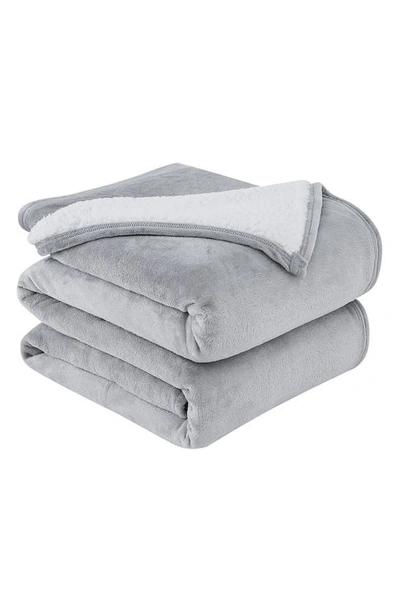 Southshore Fine Linens Microfleece Faux Shearling Lined Reversible Throw Blanket In Grey