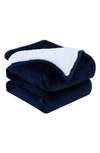 Southshore Fine Linens Microfleece Oversized Reversible Faux Shearling Throw Blanket In Navy Blue