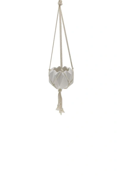 Flora Bunda Matte White 5" Ceramic Macramé Hanging Planter