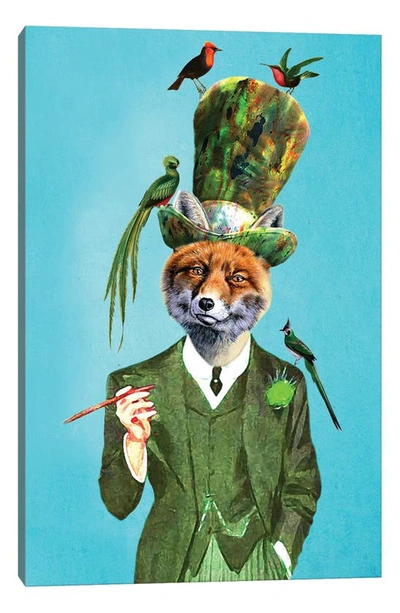 Icanvas Fox With Hat And Birds By Coco De Paris Canvas Wall Art In Green