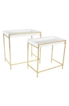 UMA WHITE WOOD NESTING GEOMETRIC CONSOLE TABLE WITH GOLDTONE METAL LEGS