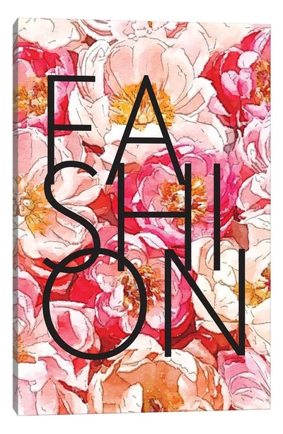 Icanvas Peony Background Fashion Typography Wall Art In Pink