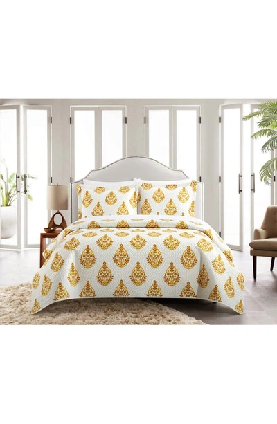 Chic Breana Medallion Print 5-piece Quilted Comforter Set In Yellow