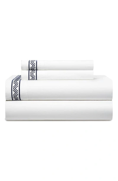 Chic Arden Solid White 4-piece Cotton Sheet Set In Navy