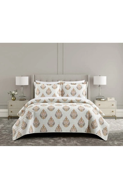 Chic Breana Medallion Print 3-piece Quilted Comforter Set In Taupe