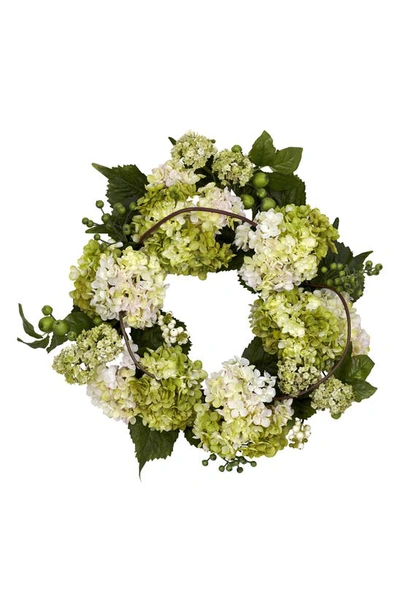 Nearly Natural 22" Hydrangea Wreath In Cream,green