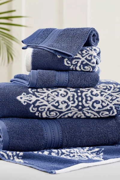 Modern Threads Gray Artesia Damask Reversible Yarn-dyed Jacquard 6-piece Towel Set In Blue