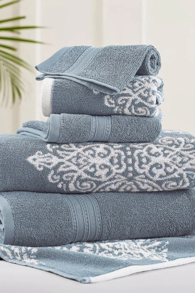 Modern Threads Gray Artesia Damask Reversible Yarn-dyed Jacquard 6-piece Towel Set In Blue