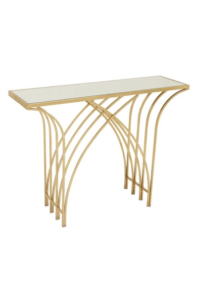 Vivian Lune Home Goldtone Metal Geometric Console Table With Mirrored Glass Top