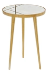GINGER BIRCH STUDIO GOLDTONE ALUMINUM ACCENT TABLE WITH MARBLE TOP WITH GOLDTONE INLAY
