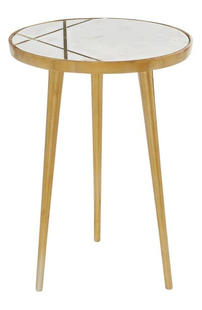 Ginger Birch Studio Goldtone Aluminum Accent Table With Marble Top With Goldtone Inlay