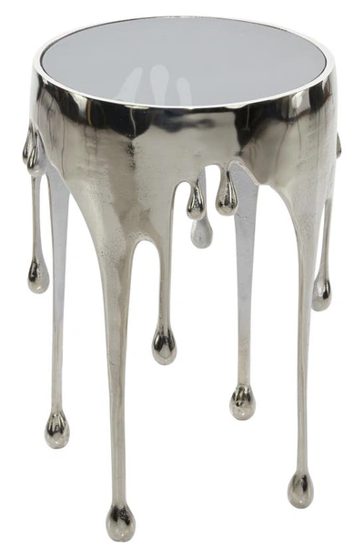 Vivian Lune Home Silver Aluminum Drip Accent Table With Melting Designed Legs And Shaded Glass Top